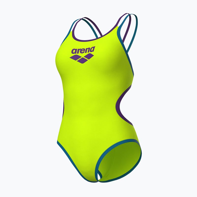 Дамски цял костюм за плуване arena One Double Cross Back One Piece artic lime/plum/blue cosmo 3