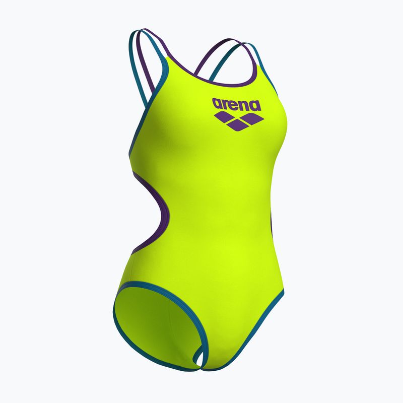 Дамски цял костюм за плуване arena One Double Cross Back One Piece artic lime/plum/blue cosmo 4