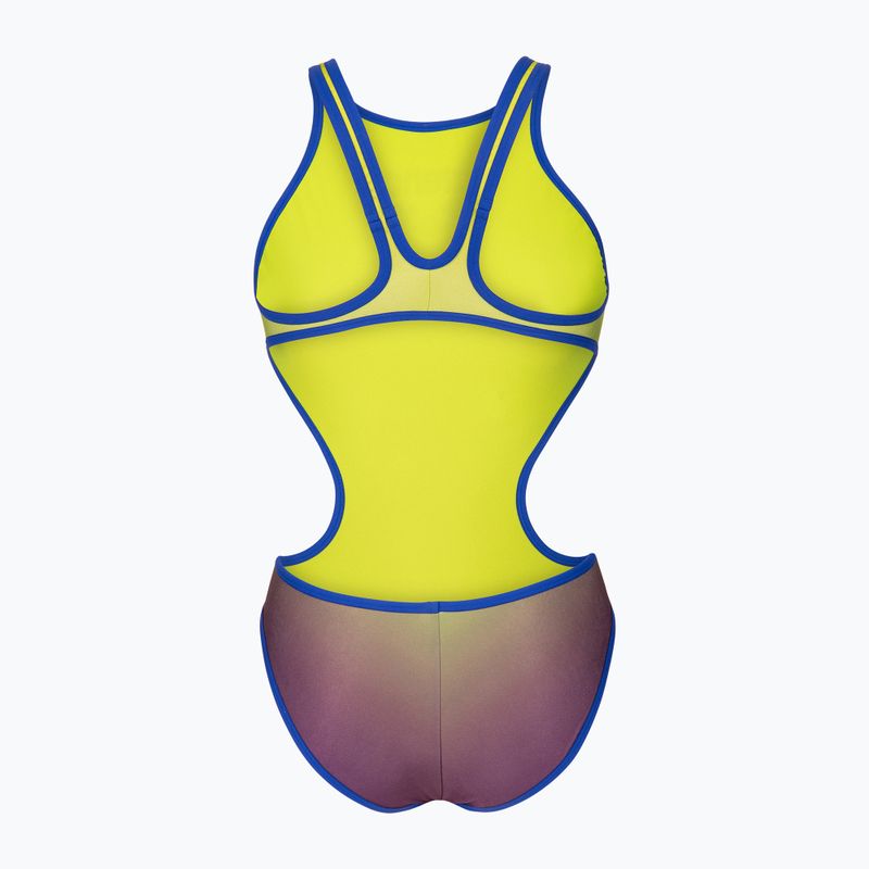 Дамски цял костюм за плуване arena One Shaded Print Tech One Back artic lime violetta multi/neon blue 2