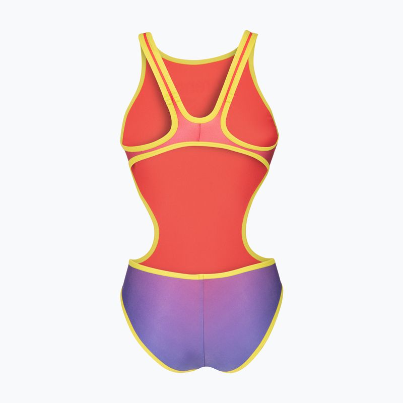 Дамски цял костюм за плуване arena One Shaded Print Tech One Back bright coral royal multi/soft green 2