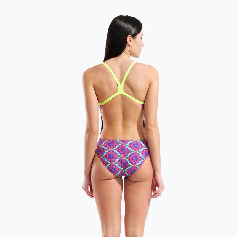 Дамски цял костюм за плуване arena Floral Challange Back violet multi/artic lime 3