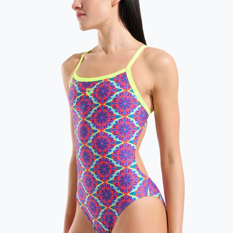 Дамски цял костюм за плуване arena Floral Challange Back violet multi/artic lime 4