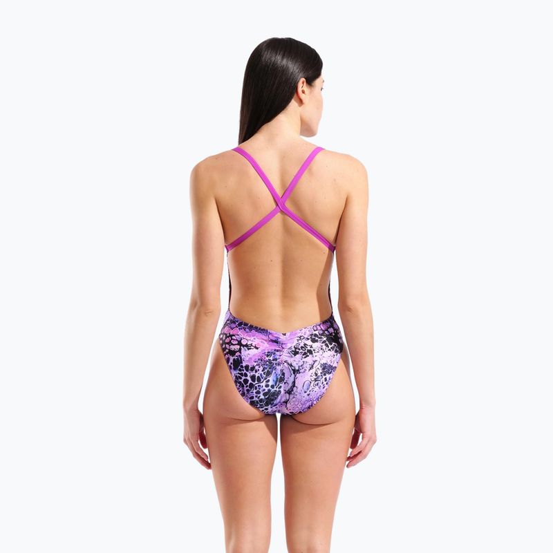 Дамски цял костюм за плуване arena Earth View Xcriss Cross pink multi/very fuchsia 3