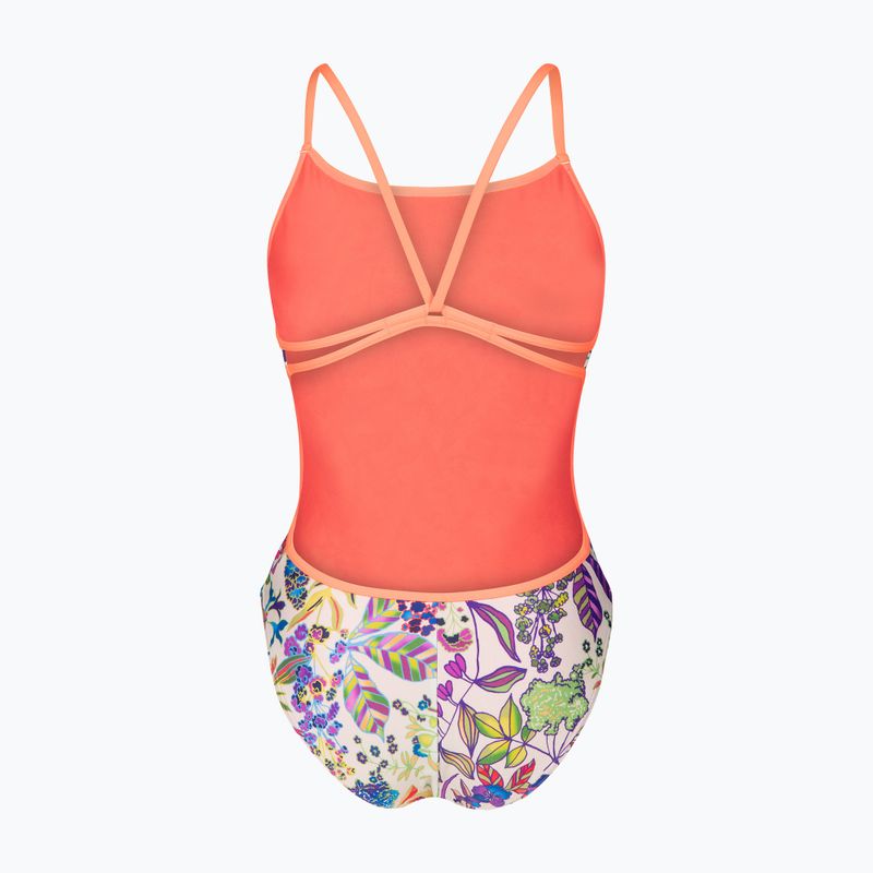 Дамски цял костюм за плуване arena Painting Lace Back multi/bright coral 2
