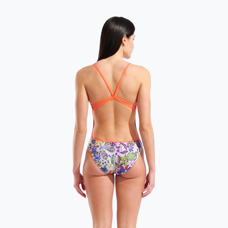 Дамски цял костюм за плуване arena Painting Lace Back multi/bright coral 7