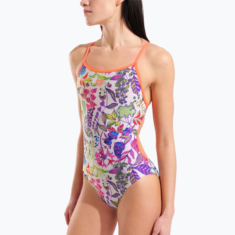Дамски цял костюм за плуване arena Painting Lace Back multi/bright coral 8