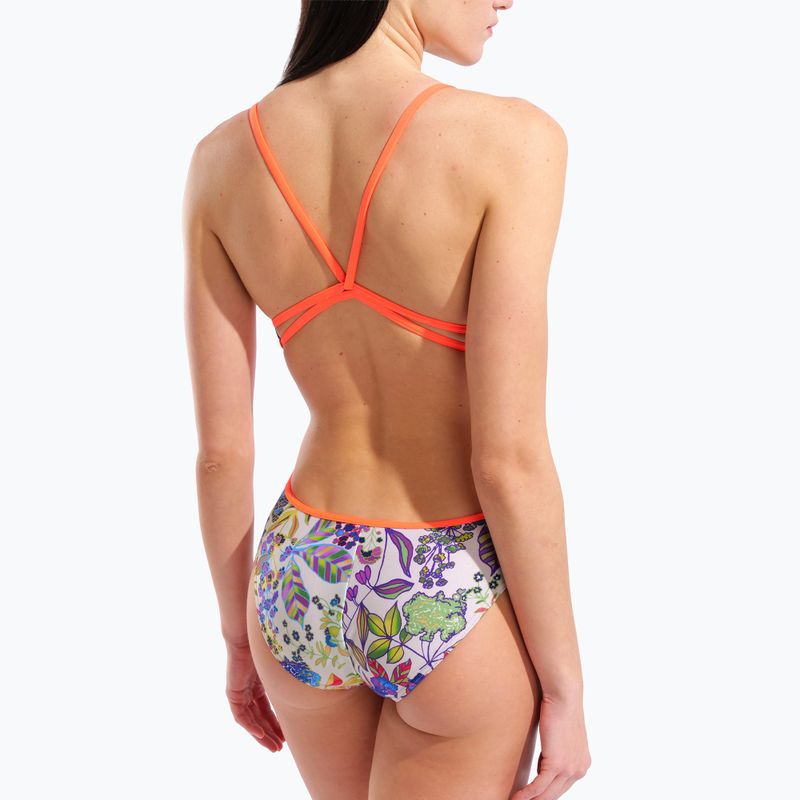 Дамски цял костюм за плуване arena Painting Lace Back multi/bright coral 9