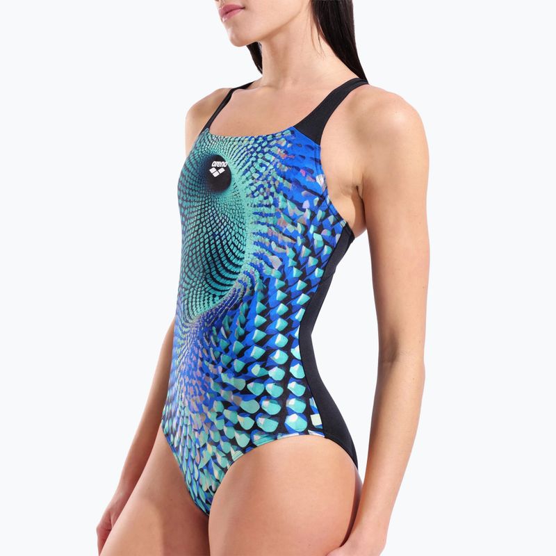Дамски цял костюм за плуване arena Peacock Swim Pro Back multi green/black 4