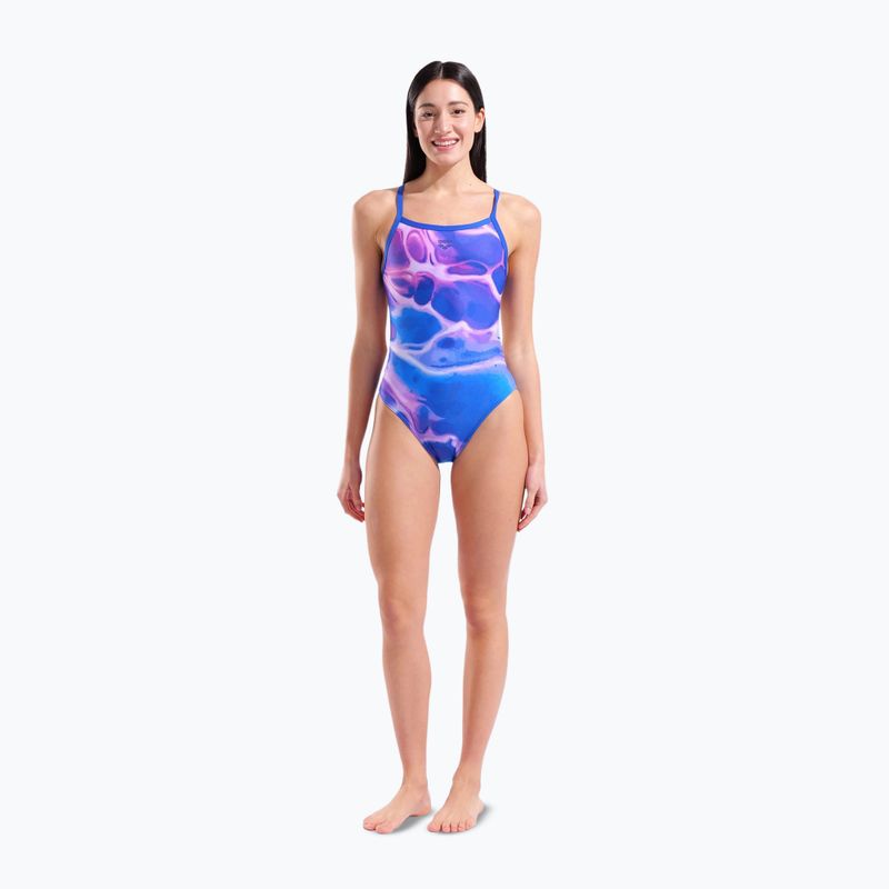 Дамски цял костюм за плуване arena Earth Challange Back neon blue multi/neon blue/neon blue 2