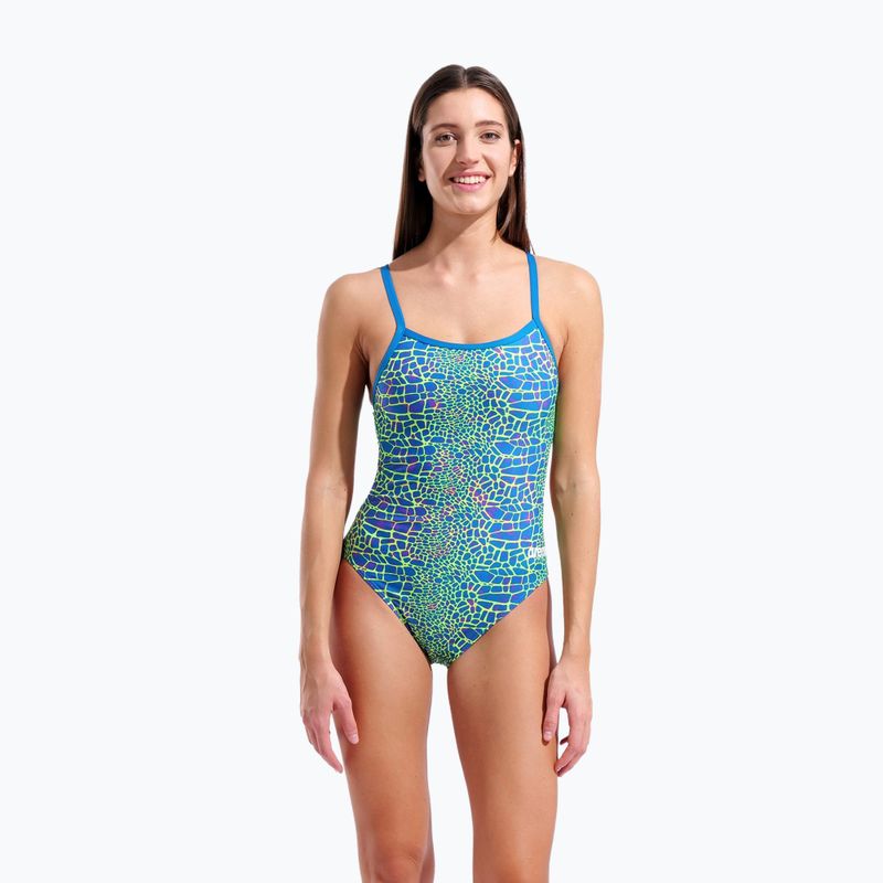 Дамски цял костюм за плуване arena Snake Skin Challenge blue cosmo multi/blue cosmo 5