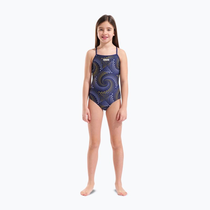Детски цял бански костюм arena Fireflow Lightdrop Back navy/team navy yellow 6