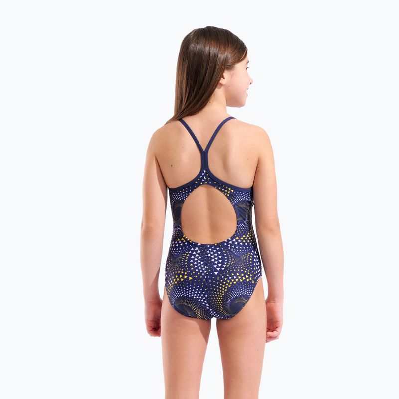 Детски цял бански костюм arena Fireflow Lightdrop Back navy/team navy yellow 7