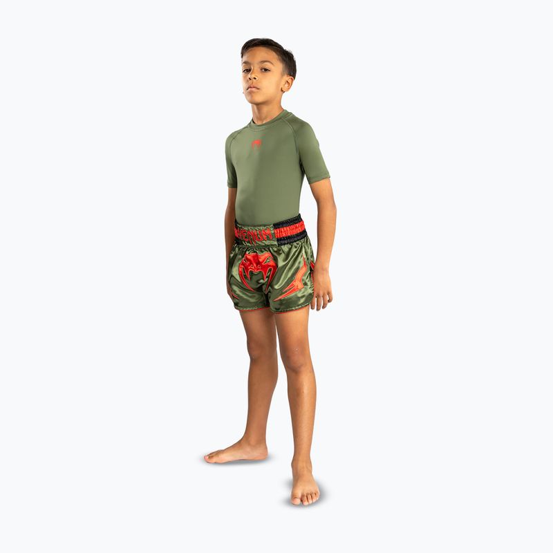 Детски шорти за тренировка Venum Inferno Kids Muay Thai army green/orange 2