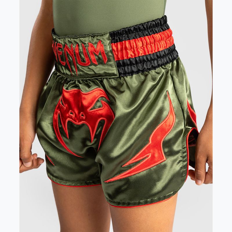 Детски шорти за тренировка Venum Inferno Kids Muay Thai army green/orange 5