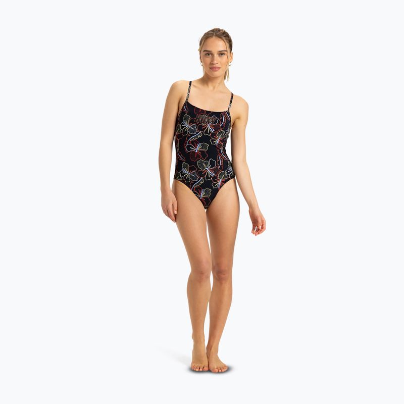 Дамски бански от една част ROXY Active Basic Printed anthracite athletic hibiscus 2