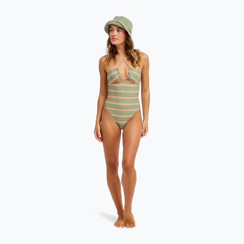 Дамски цял бански костюм ROXY Dreamer HI oil green say it with stripes 2
