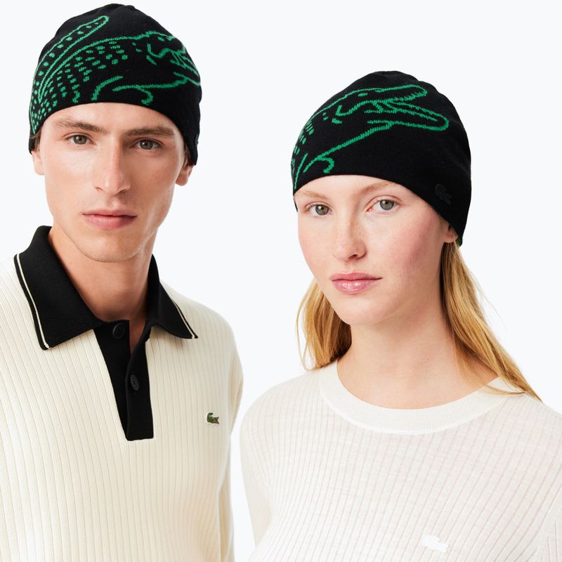 Зимна шапка Lacoste RB3021 black/fluorine green 3