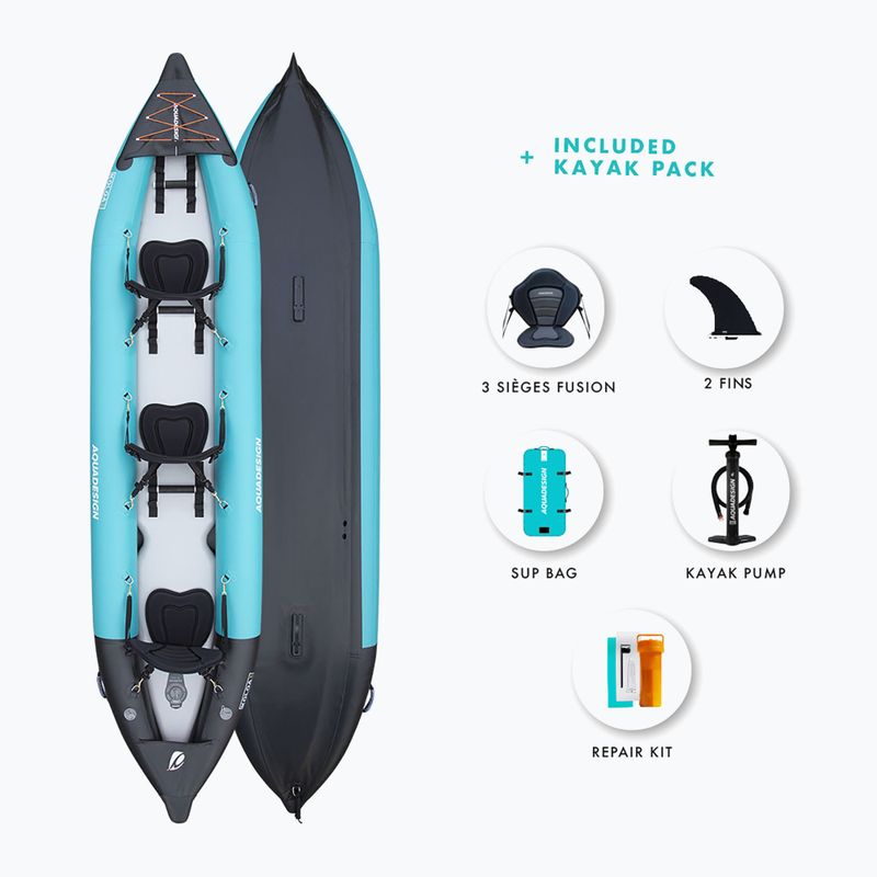 AQUADESIGN Koloa 400 cm син/черен надуваем каяк за 3 човека 4