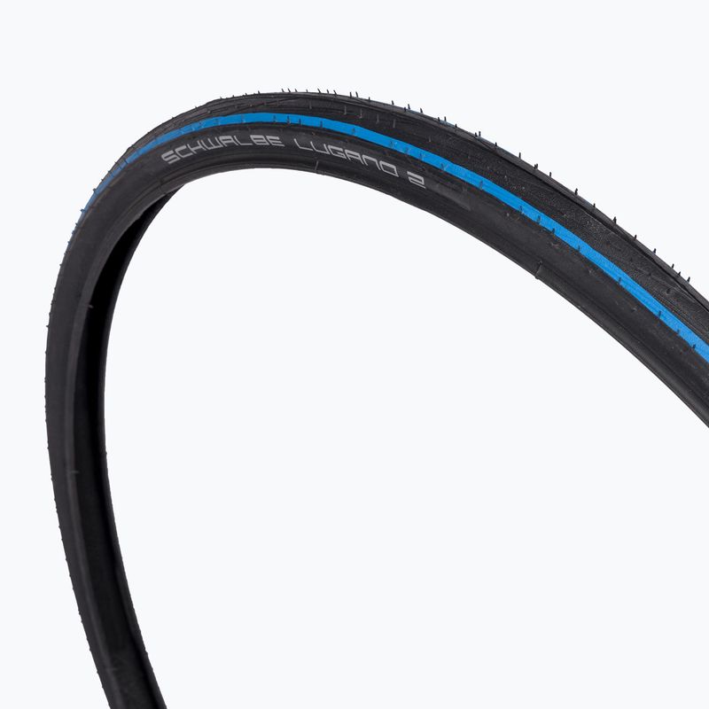 Велосипедна гума SCHWALBE Lugano II K-Guard Silica wire blue stripes