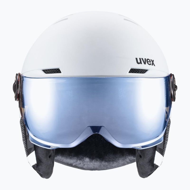 Детска скиорска каска UVEX Rocket Visor Jr white/black matt/mirror blue/smoke 2