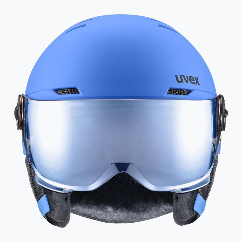 Детска ски каска UVEX Rocket Visor Jr blue matt/mirror blue/smoke