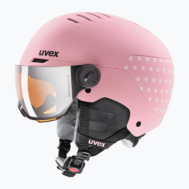 Детска ски каска UVEX Rocket Visor Jr pink confetti matt/mirror silver/lasergold lite