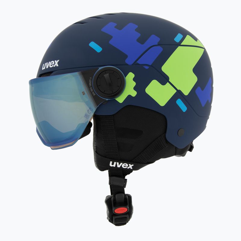 Детска ски каска UVEX Rocket Visor Jr blue matt/mirror blue/smoke 3