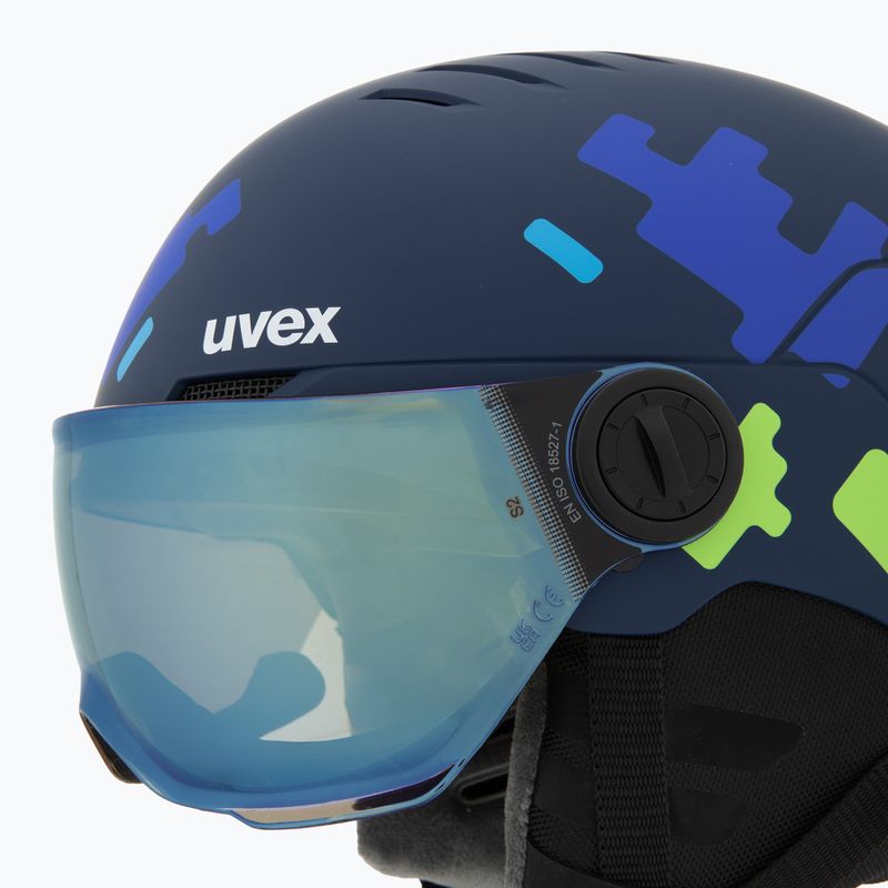 Детска ски каска UVEX Rocket Visor Jr blue matt/mirror blue/smoke 8