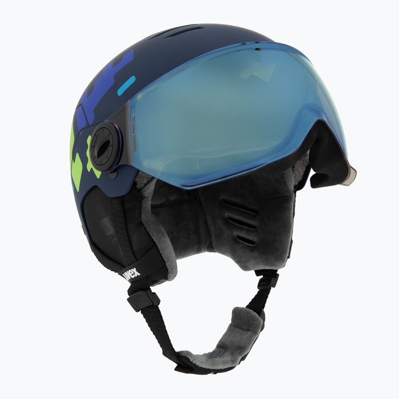 Детска ски каска UVEX Rocket Visor Jr blue matt/mirror blue/smoke 9