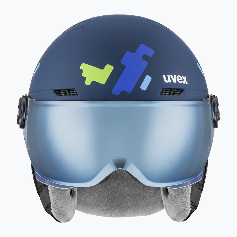 Детска ски каска UVEX Rocket Visor Jr blue matt/mirror blue/smoke 2
