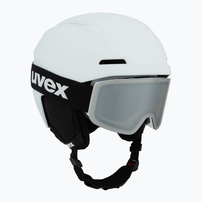 Детска скиорска каска UVEX Viti Set + очила Speedy Pro white matt/mirror silver/green/clear