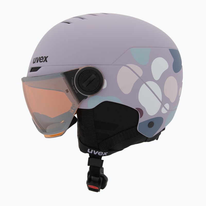 Детска скиорска каска UVEX Rocket Visor Jr cool lavender abstract matt/mirrorsilver/lasergold 3
