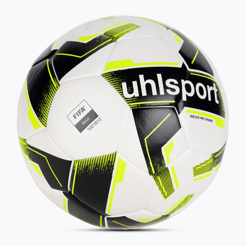 Футболна топка uhlsport Soccer Pro Synergy white/black/fluo yellow размер 5 2