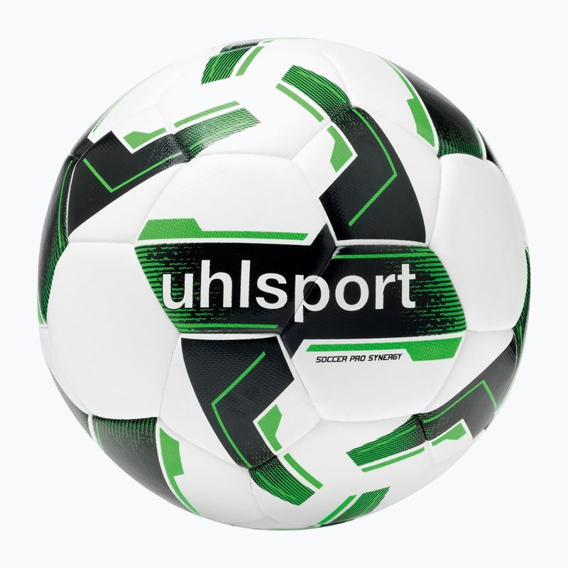 Футболна топка uhlsport Soccer Pro Synergy white/black/fluo green размер 3 4