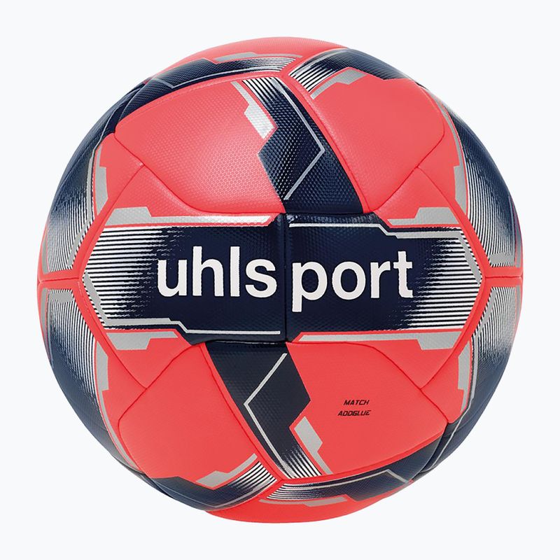 Футболна топка uhlsport Match Addglue fluo red/navy/silver размер 5 4