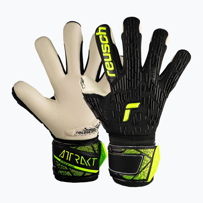 Детски вратарски ръкавици Reusch Attrakt Freegel Gold Finger Support black/safety yellow