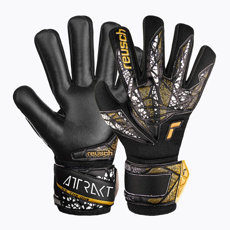 Детски вратарски ръкавици Reusch Attrakt Silver NC Finger Support Junior black/gold/white/black