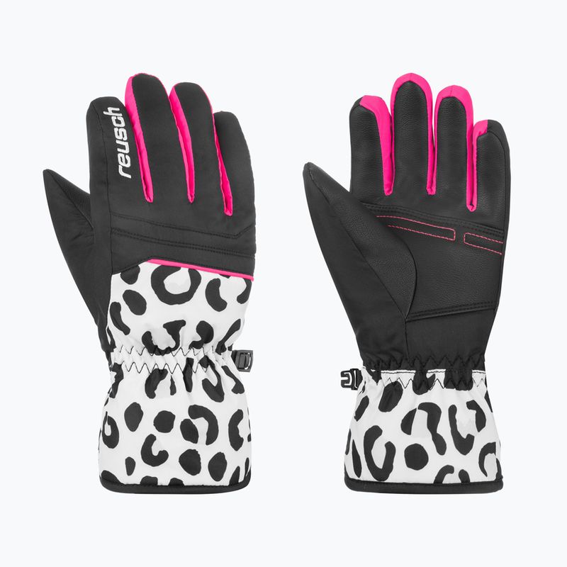 Детски скиорски ръкавици Reusch Alan Junior white/grey leopard