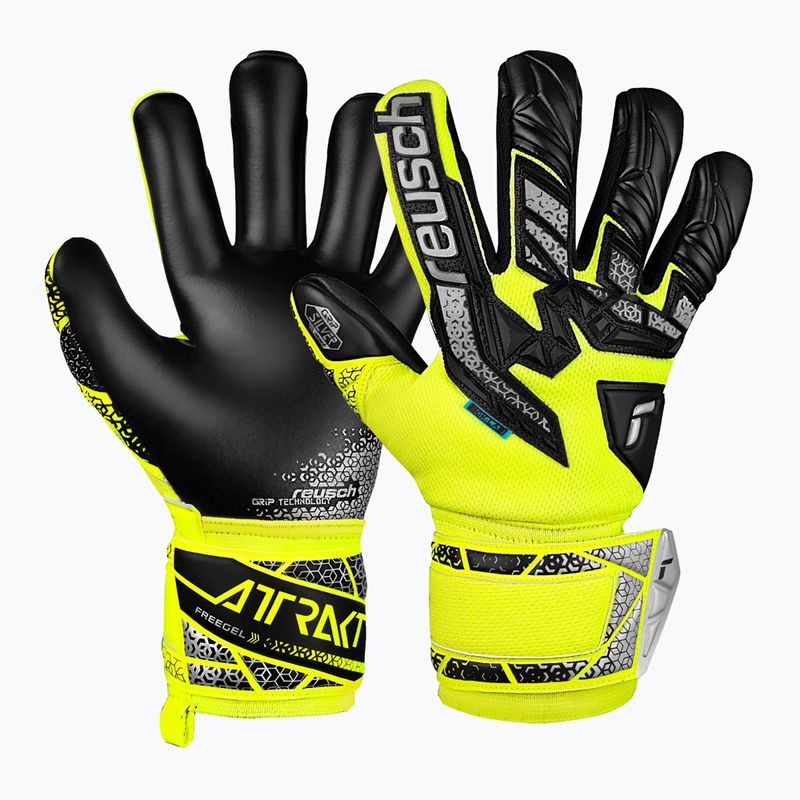 Детски вратарски ръкавици Reusch Attrakt Freegel Silver Junior safety yellow/silver/black