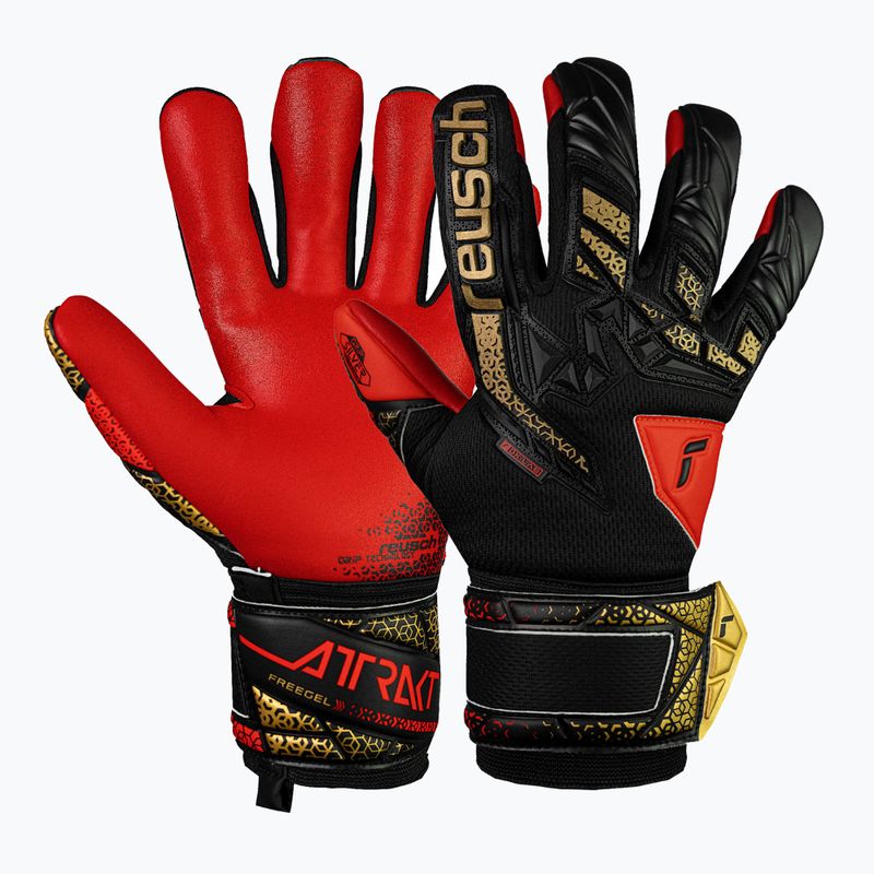 Детски вратарски ръкавици Reusch Attrakt Freegel Silver Junior black/gold/fiery red