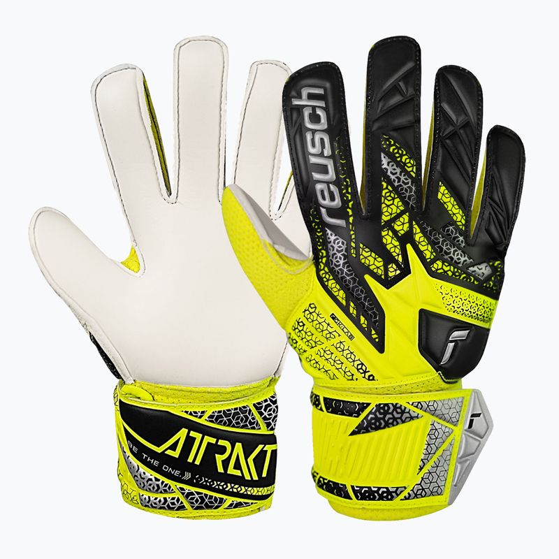 Детски вратарски ръкавици Reusch Attrakt Solid Junior safety yellow/silver