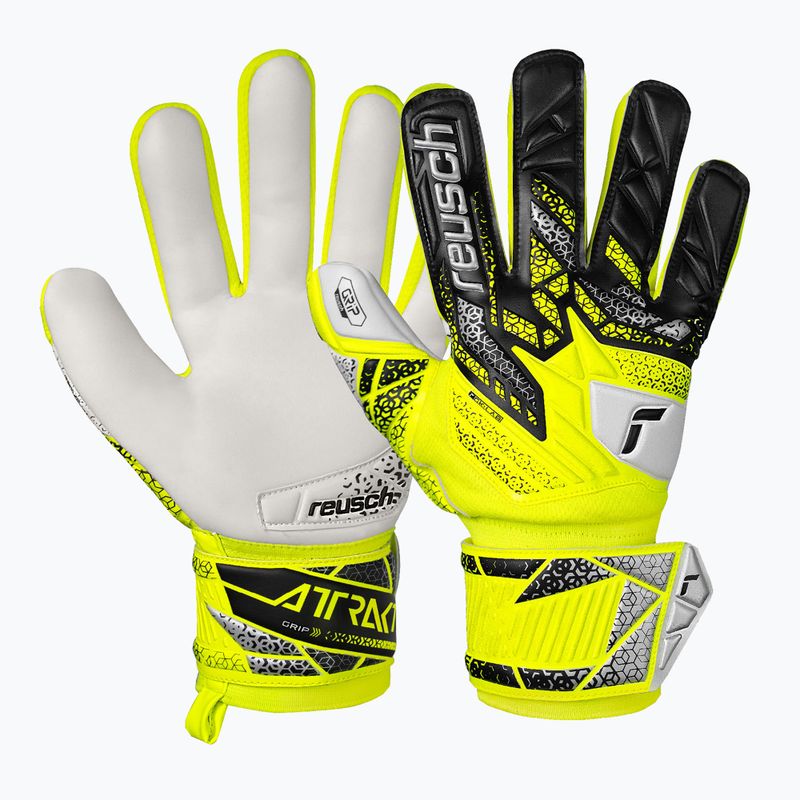 Детски вратарски ръкавици Reusch Attrakt Grip Junior safety жълто/сребърно