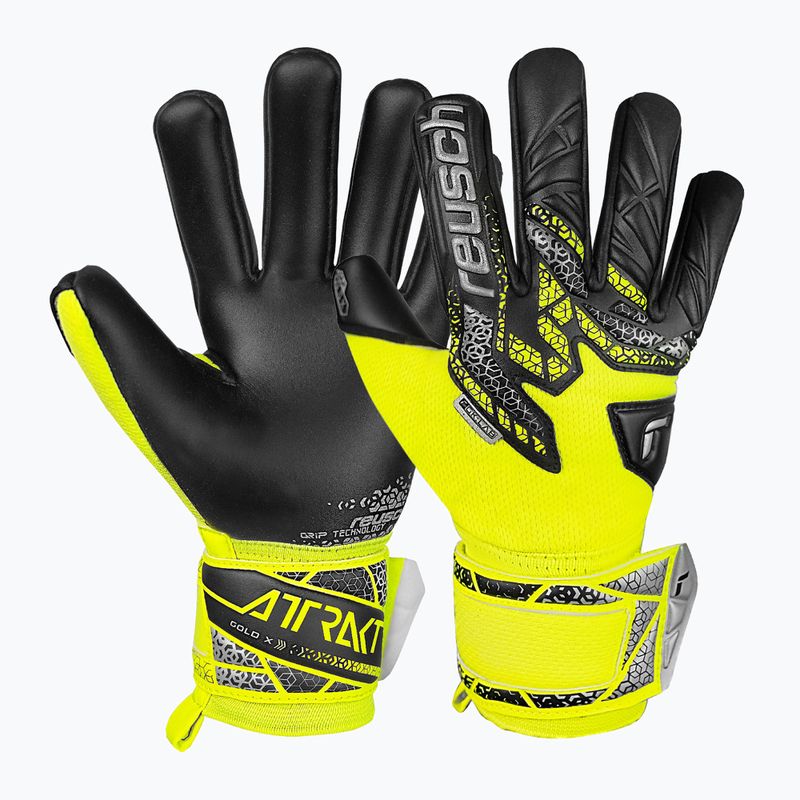 Детски вратарски ръкавици Reusch Attrakt Gold X NC Junior safety yellow/silver/black