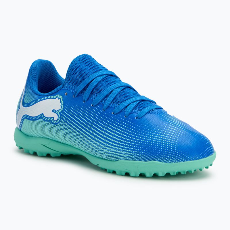 Детски футболни обувки PUMA Future 7 Play TT Jr hyperlink blue/mint/puma white