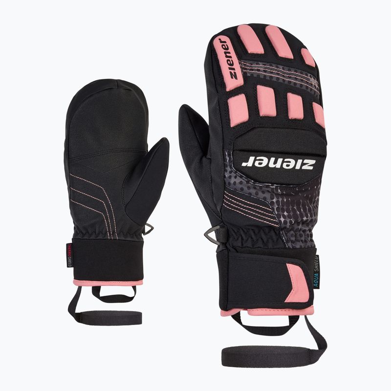 Детски скиорски ръкавици ZIENER Luron Aquashield PR Mitten black/pink vani 7