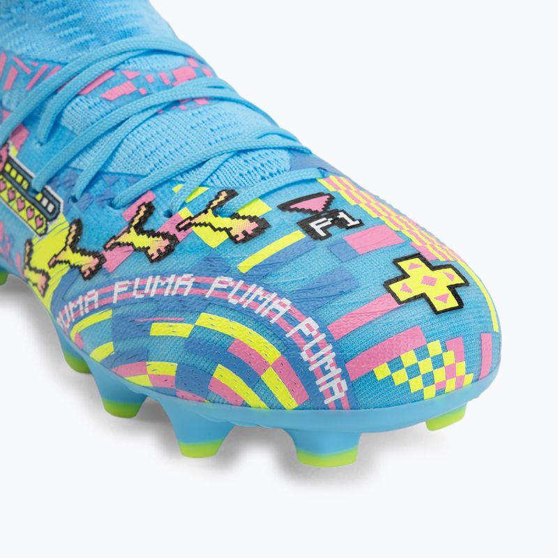 Детски футболни обувки PUMA Future 9 Match Advanced Level FG/AG Jr puma white/blue glimmer/pink glimmer/yellow alert 7