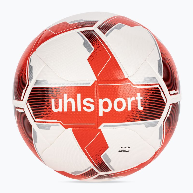 Футболна топка uhlsport Attack Addglue white/red/silver размер 4