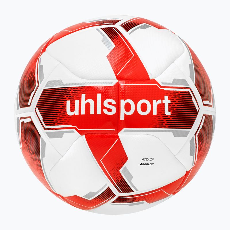 Футболна топка uhlsport Attack Addglue white/red/silver размер 4 4