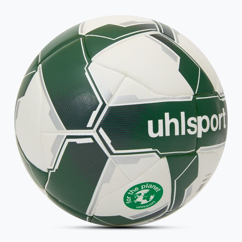 Футболна топка uhlsport Attack Addglue For The Planet white/dark green/silver размер 4 2
