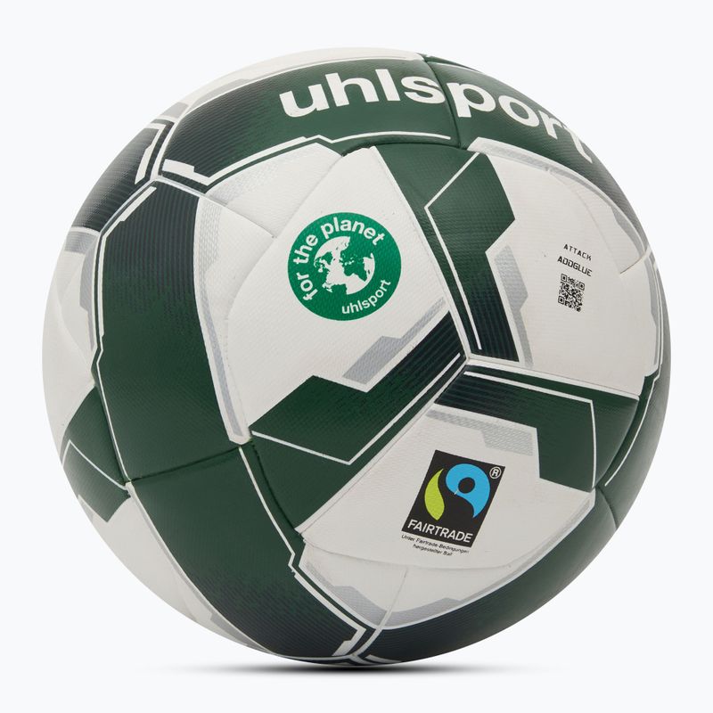 Футболна топка uhlsport Attack Addglue For The Planet white/dark green/silver размер 5 2